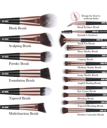 18-Piece Professional Premium Synthetic Makeup Brush Set with Case - BlackGold Makeup Brushes for Foundation, Kabuki, Eye, and Travel - Buy Online on SooperMarket.com