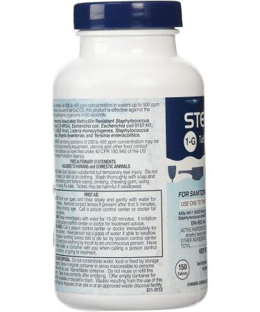 Steramine Sanitizing Tablets for Food Contact Surfaces - Kills E-Coli, HIV, Listeria - 150 Tablets - Model 1-G - Blue - Pack of 1 Bottle - Buy Online on SooperMarket.com