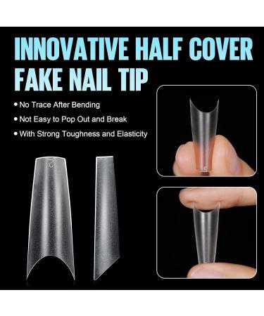 TOMICCA Long Coffin French Edge Nail Tips - 240pcs Half Cover Clear False Nails for Acrylic Extensions - 15 Sizes Half Cover-Long Coffin - Buy Online on SooperMarket.com
