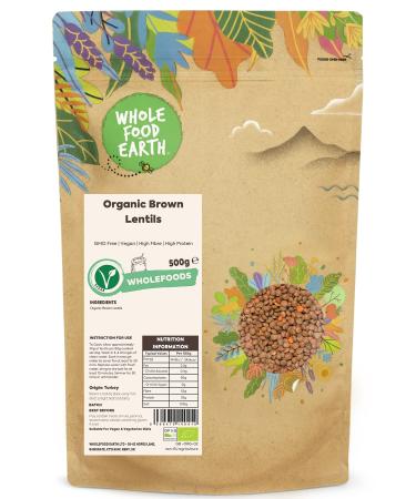 Wholefood Earth Organic Brown Lentils 500g GMO Free | Vegan | High Fibre | High Protein | Certified Organic