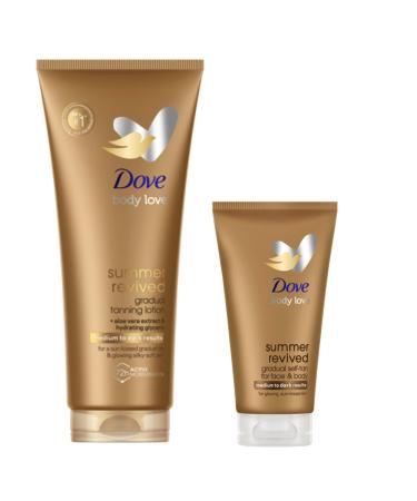 Dove Summer Revived Medium to Dark Gradual Tanning Lotion 200 ml & Dove Summer Revived Medium to Dark Gradual Tanning Lotion for Face and Body Tanning Lotion For All Skin Types 75 ml