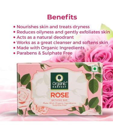 Organic Harvest Gentle Cleansing Rose Bathing Bar For Skin Moisturisation Ideal For All Skin Types 100% American Certified Organic Paraben & Sulphate Free 125gm - Buy Online on SooperMarket.com