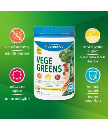 Progressive Vegegreens Pineapple Coconut Flavour 265 g Anti-Inflammatory plus Liver & Digestion Support Pineapple Coconut 265 g - Buy Online on SooperMarket.com