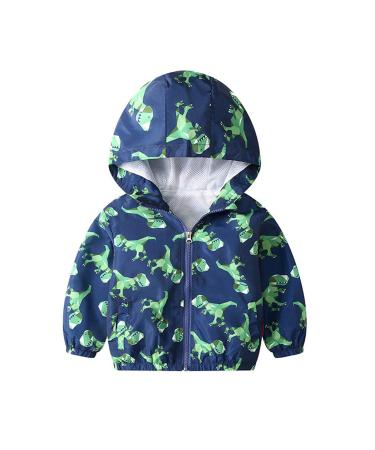 JinBei Jacket Boy Toddler Kids Hooded Jackets Baby Waterproof Windbreaker Hooded Zip Windproof Long Sleeve Coat Cloak Sunscreen Outwear Raincoat Cartoons Thick Clothes Soft Light and Thin 1-7 Years 100 Dinosaure