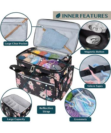 Pavilia Knitting Bag Yarn Storage Tote - Crochet Organizer with Dividers for Knitting Accessories, Yarn, Needles, Hooks - Soft Rose - Buy Online on SooperMarket.com