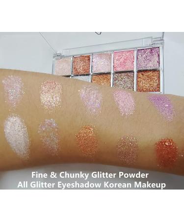 Go Ho 10 Color Glitter Eyeshadow Palette - High Pigmented Korean Makeup for Stunning Diamond Eyes - Waterproof Galaxy Sky Sparkle Shades - Buy Online on SooperMarket.com