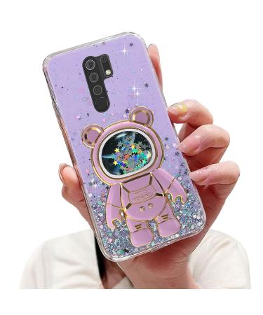 Tivenfezk Nadoli for Xiaomi Redmi 9 Treibsand B r Astronaut Hidden Stand Shell caricature glitter astronaut stand Soft silicone bling cell phone case.