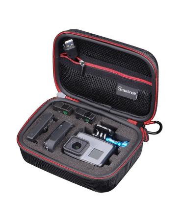 Smatree Carrying Case Compatible for GoPro Hero 8/7/6/5/4/3+/3/2/1/GOPRO HERO (2018)/DJI Osmo Action(Black & Red)-Extra-Small