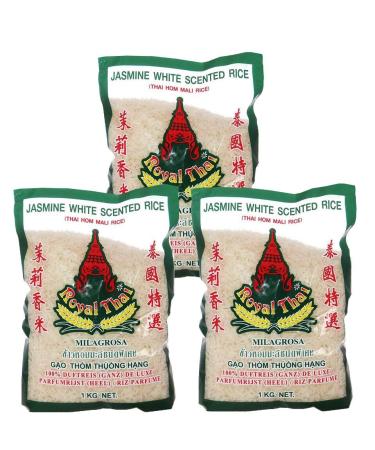 Royal Thai Jasmine Rice with Jasmine Fragrant Rice 1kg Pack of 3 (3x1000g) 1 kg (Pack of 3)
