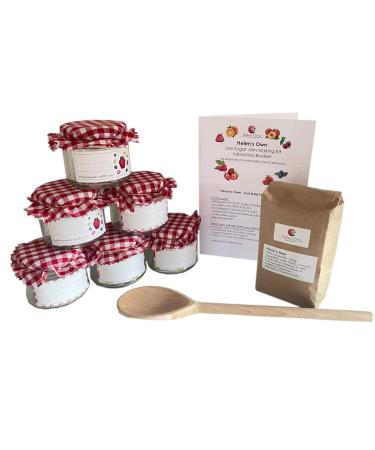 Helen's Own Jam Making Kit - Easy LOW SUGAR JAM - Kit includes 6 Jars Lids Doilies rubber-bands and 500g of Helen's Own Pectin sugar mix - Now suitable for Vegetarians & Vegans!