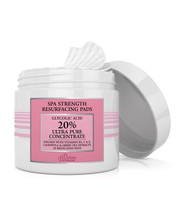 Glycolic Acid 20% Resurfacing Pads with Vitamins B5, C & E - 50 Peel Pads for Smooth Skin, Reduce Wrinkles - Buy Online on SooperMarket.com