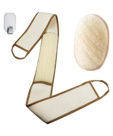 50 Inch Extra Long Back Scrubber Natural Loofah Exfoliating Back Scrubber & Real Loofah Sponge Pads Deep Clean & Rejuvenate Your Skin for Men and Women with Adhesive Hook