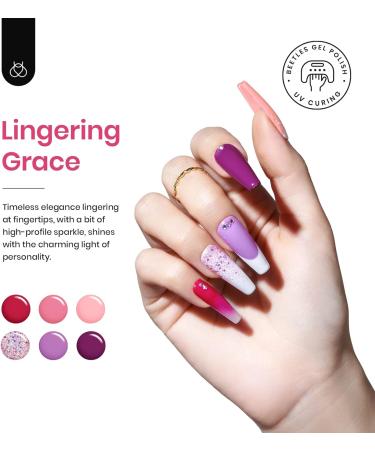Beetles Gel Nail Polish Set - Lingering Grace Collection | 36 Colors Pink Red Purple | Sparkle Glitter Manicure Kit with Base & Top Coat - Buy Online on SooperMarket.com