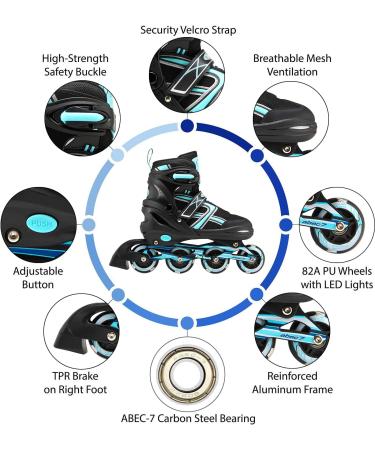 XinoSports Kids Adjustable LED Inline Skates - Black Youth Big Kid Large 5-8 - Indoor & Outdoor Roller Blades with Illuminating Wheels - Buy Online on SooperMarket.com