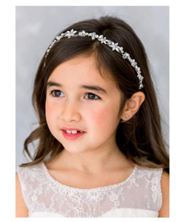 SWEETV Silver Flower Girl Headpiece for Wedding Crystal Floral Girls Headband Princess Hair Accessories for Birthday Party  First Communion