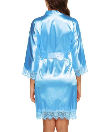 Women's Satin Silk Bathrobe - Oblique V-Neck Kimono Robe in Sky Blue | BESDEL - Buy Online on SooperMarket.com