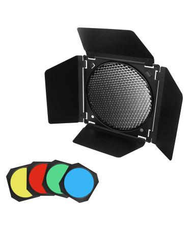 Soonpho BD-04 Barn Door with Honeycomb Grid and 4 Color Gel Filters (Red,Yellow, Blue,Green) for Standard Reflector & Cloth