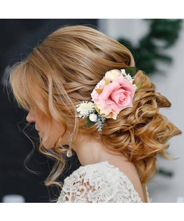 4 Pack Artificial Rose Flower Hair Combs - Wedding & Party Hair Accessories for Women - Buy Online on SooperMarket.com