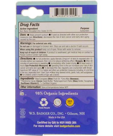 Badger All Season Face Stick Sport Sunscreen SPF 35 Unscented - 0.65 oz | Mineral Protection - Buy Online on SooperMarket.com