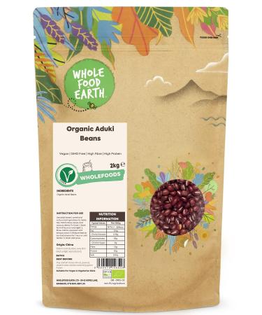 Wholefood Earth Organic Aduki Beans 2kg Vegan | GMO Free | High Fibre | High Protein | Certified Organic