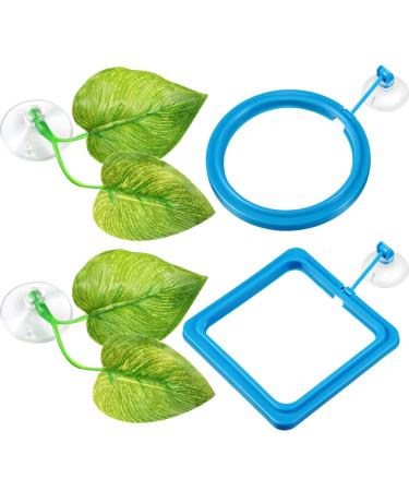 4 Pieces Aquarium Feeding Set Fish Feeding Ring Square and Round Fish Floating Food Feeder with Suction Cup Fish Safe Spawning Bed Hammock and Betta Fish Leaf Pad with Suction Cup for Betta Fish