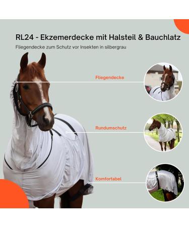 RL24 Eczema Ceiling for Horses - Silver Gray | Insect Protection Fine-Meshed Tissue Double Front Closure & Leg Cords | 115cm Outdoor Ceiling - Buy Online on SooperMarket.com