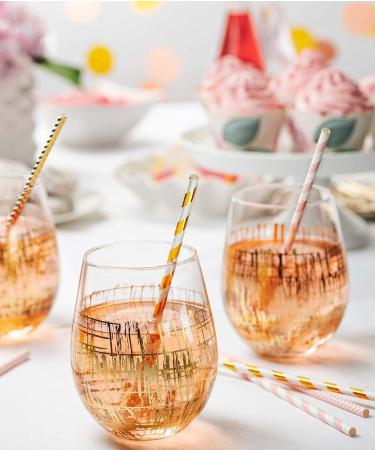 Biodegradable Paper Straws 200 Pack Pink & Gold Multi-Pattern for Birthday Wedding Holiday Decoration - Buy Online on SooperMarket.com
