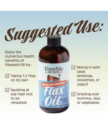 KNWBLE GRWN Pure Flaxseed Oil - Fresh & Expeller Pressed - 16 fl oz | Plant-Based, Gluten-Free Cooking Oil - Buy Online on SooperMarket.com