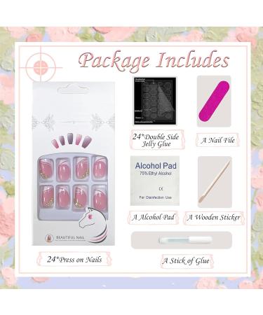 False Nails Short French Stick on Nails 24pcs Square Pink Press On Nails with Glue Elegant Design Sweet Fake Nails for Women Girls (Sweet French) - Buy Online on SooperMarket.com