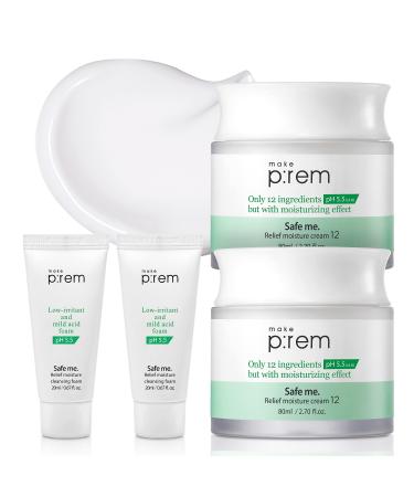 MAKEPREM Safe Me. Relief Moisture Moisturizer Cream for Dry Sensitive Skin 2 Pack - Night Cream Hydrating Nourishing - Reduce Redness Acne s - Hypoallergenic Natural VEGAN - EWG Verified