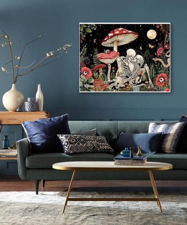 Mushroom Skeleton Trippy Flower Plant Cross Stitch Kit - Hippie Nature Moon Star Design - 12x16 inch - Buy Online on SooperMarket.com
