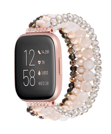 CAGOS Compatible with Fitbit Versa 2 Bands for Women, CAGOS Handmade Beaded Bracelet Straps Replacement Wristband for Fitbit Versa/Versa Lite Watch (Pink/Copper)