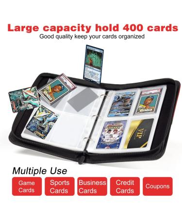 4-Pocket Trading Card Binder with 50 Removable Sheets - Holds 400 Cards - Yugioh, MTG, TCG - Card Collector Album Folder - Zipper Closure - Red/White - Perfect Toy Gift for Boys and Girls - Buy Online on SooperMarket.com