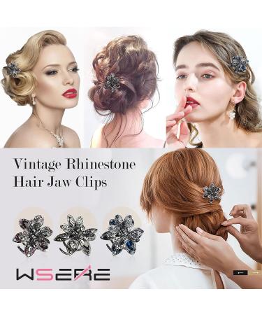 WSERE Set of 3 Mini Rhinestone Hair Jaw Clips for Women Girls - Non Slip Exquisite Claw Clip - Easy to Match - Multicolor - Pack of 3 - Buy Online on SooperMarket.com