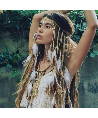 CAKURE Boho Feather Headbands Set - Handmade Indian Bridal Hair Accessories for Women and Girls - Buy Online on SooperMarket.com
