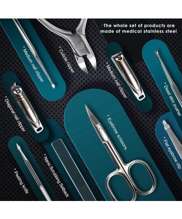 Professional 9-in-1 Manicure Set with Leather Case - Stainless Steel Nail Clippers Kit for Men - Black Grooming Kit with Fingernail & Toenail Clippers - 9 Piece Set - Buy Online on SooperMarket.com