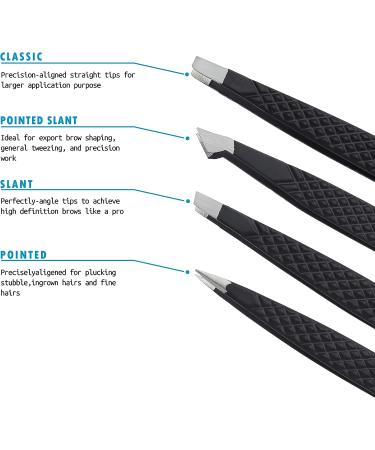 4-Piece Professional Eyebrow Tweezers Set for Precision Hair Removal - Ideal for Women and Men - Splinter, Blackhead, and Ingrown Hair Removal Tool - Buy Online on SooperMarket.com