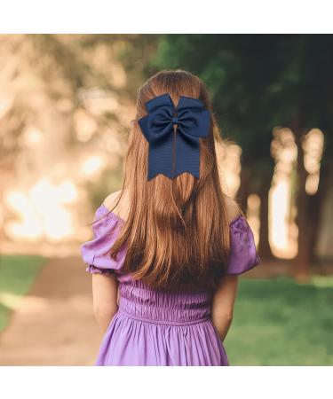 2 Pack 6 inch Bow Hair Clips Large Hair Bow Hair Barrette Clips for Women Girls Dark Blue Hair Bows - Buy Online on SooperMarket.com
