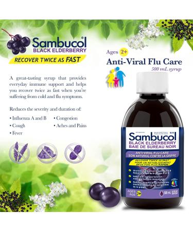 Sambucol Black Elderberry Anti-Viral Flu Care Syrup | Quickly Relieves Cold & Flu Symptoms | Immune Support & Antioxidant | Ideal for Families | 500 mL Anti-Viral Flu Care 500 ml (Pack of 1) - Buy Online on SooperMarket.com