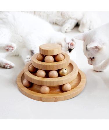Gelrova Cat Toy Roller Exerciser Fun Cat Toy Indoor Pet Interactive Toy Bamboo Cat Ball Toy with Double Layer Rail Teaser Cat Ball Toy for Kitten Puppy etc 3-layer track(Bamboo) 3-layer-bamboo