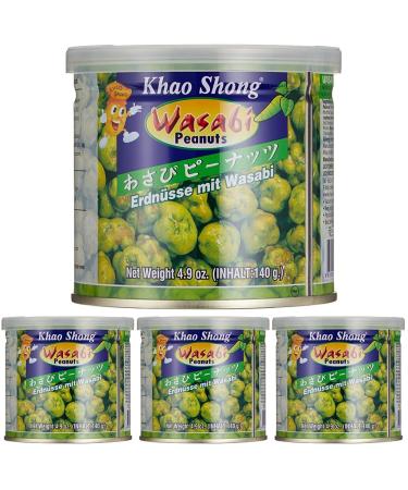Khao Shong peanuts with Wasabi crisp peanuts in the sharp dough coat crispy snack for on the go medium sharpness 1 x 140 g can (pack with 4) peanuts with wasabi 140 g (4 Pack)