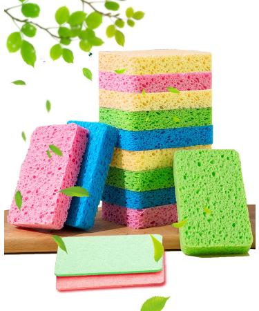 12-Count Kitchen Sponges- Compressed Cellulose Sponges Non-Scratch Natural Dish Sponge for Kitchen Bathroom Cars, Funny Cut-Outs DIY for Kids Multicolor
