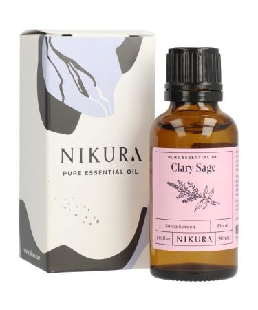 Nikura Clary Sage Essential Oil - 30ml | 100% Pure Natural Oils | Perfect for Sleep Aromatherapy Diffusers Humidifier Bath | Great for Self Care Hair | Vegan & UK Made