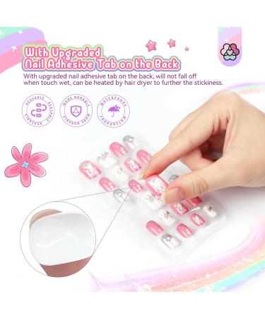 SAVILAND 168Pcs Press on Nails - Kids Nail Art | Glitter Gradient Stick on Nails for Girls Ages 8-12 | Short Acrylic Tips in Blue Pink White Silver - Buy Online on SooperMarket.com