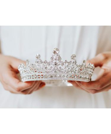 SWEETV Full Round Crystal Queen Crown for Women - Wedding Tiara for Bride, Pageant and Birthday Party - Silver - Buy Online on SooperMarket.com
