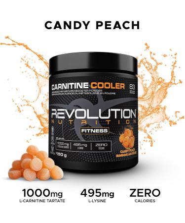 Revolution Nutrition Carnitine Cooler Powder L- Carnitine Tartrate Lean supplement Amino Acid Enhance Endurance Zero Calorie 1000 mg L- Carnitine 945 mg L-Lysine 150g 83 Servings (Candy Peach 0.33 Pound) Candy Peach 0.33 Pound - Buy Online on SooperMarket.com
