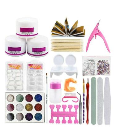 Nail Art Set Professional Acrylic Glitter Powder Liquid Brush Rhinestone Clipper Manicure Nail Art Kit DIY Nail Art Accessories Tool