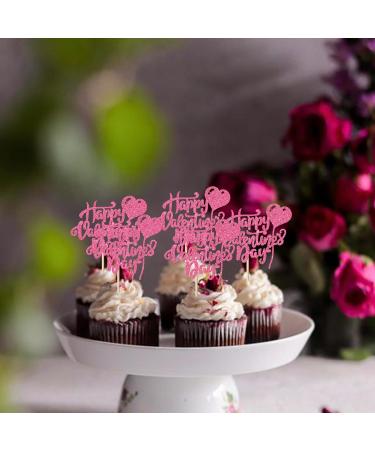 Rsstarxi 24 Pack Glitter Happy Valentine's Day Cupcake Toppers Heart Cupcake Picks Decoration for Happy Valentine's Day Theme Wedding Birthday Party Cake Decorations Pink Design 10 Pink - Buy Online on SooperMarket.com