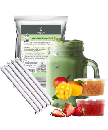 Matcha Bubble Tea Kit - Ultimate Bubble Tea Kit Gift with Matcha Tea Powder (30 Servings) Featuring Mango and Strawberry Juice Pobbles and Bubble Tea Paper Straws