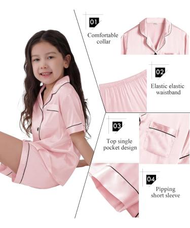 SWOMOG Kids Silk Pyjamas Short Sleeve Satin PJs Set - Sakura Pink - Ages 10-11 Years - Buy Online on SooperMarket.com